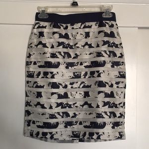Navy and white striped floral skirt